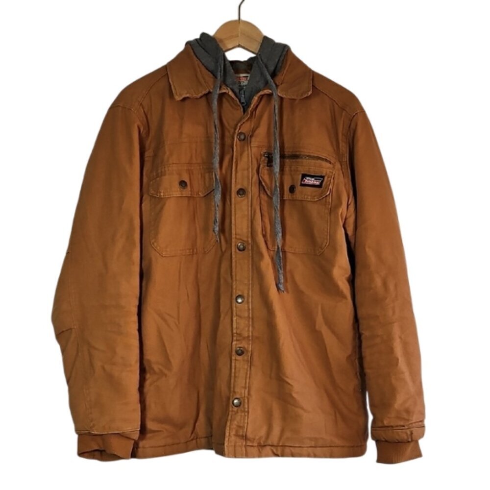 Dickies Men’s S Brown Duck Canvas Hooded Shirt Jacket Quilted Workwear Relaxed